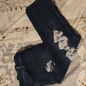 American Eagle Outfitters Dark Wash Distressed Artist Crop Jeans
